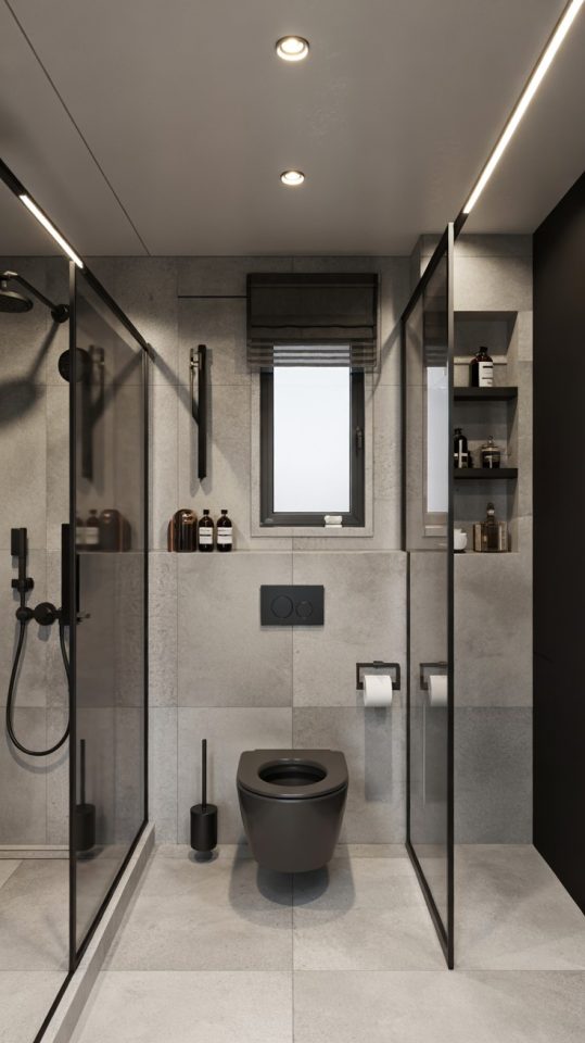 Modern Small Bathroom Design Ideas with Contemporary Black Fixtures