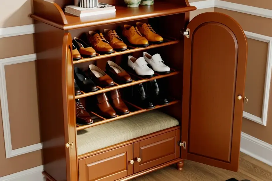 Shoe Storage Cabinet with Cushioned Seat | Entryway Organization Idea - Wood Curved Design
