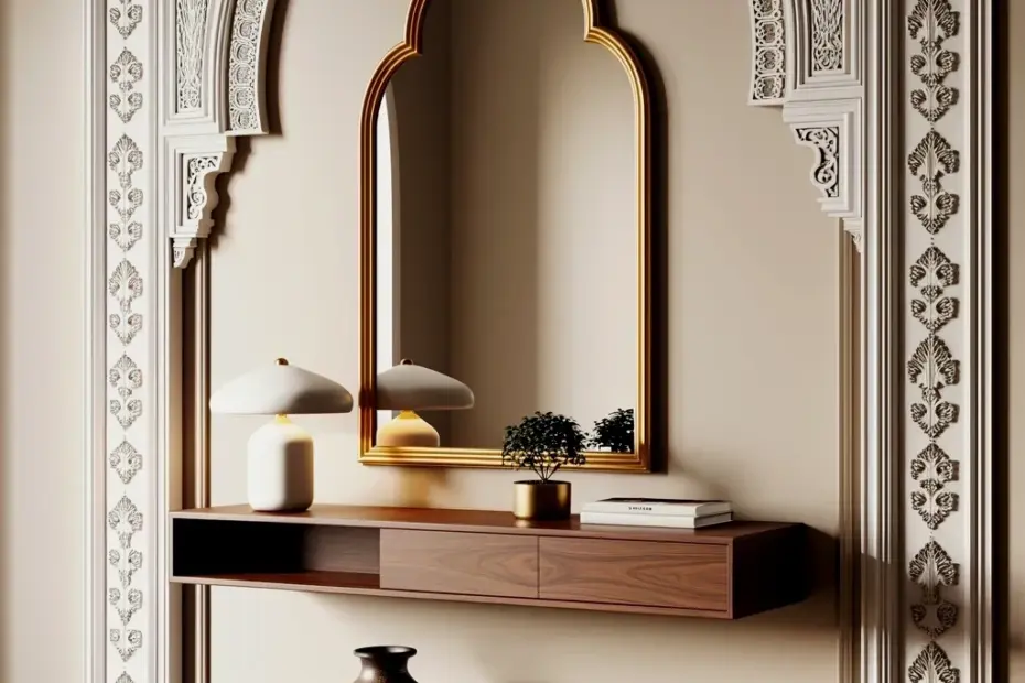 Arched Mirror Entryway Decor: How to Style a Walnut Console Table
